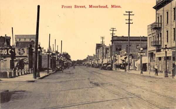 Moorhead Minnesota Front Street Sepia Tone Lithograph Vintage Postcard U2921