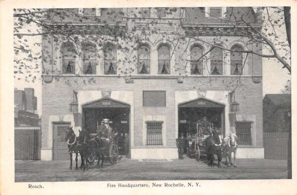 New Rochelle New York Fire Headquarters Horse Drawn Engines Vintage PC U2928