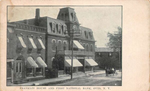 Ovid New York Franklin House & First National Bank B/W Lithograph PC U2939