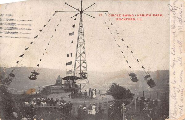 Rockford Illinois Circle Swing At Harlem Park Small Stain On Front PC U2949