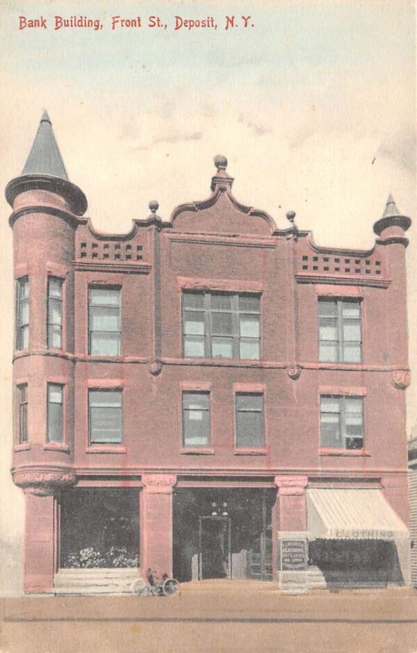 Deposit New York Bank Building On Front Street Clothing Company Vintage PC U2957