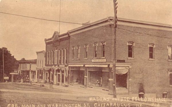 Cattaraugus New York Main Street Masonic Bldg Odd Fellows Hall Postcard AA65155