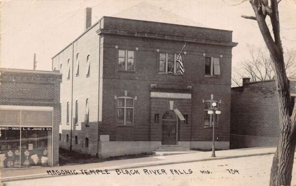 Black River Falls Wisconsin Masonic Temple Real Photo Vintage Postcard AA65189