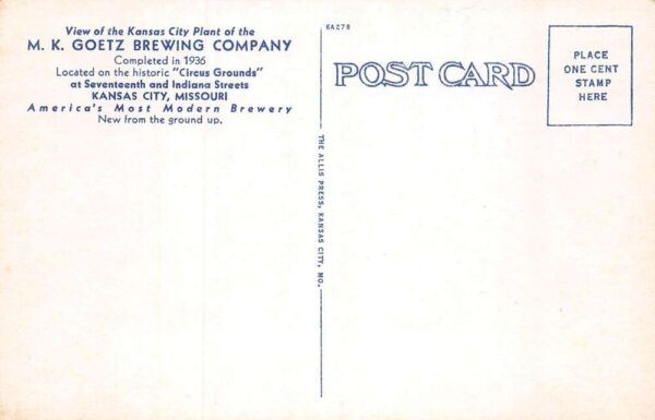 Kansas City Missouri Goetz Brewing Co Country Club Beer Vintage Postcard AA65192 - Image 2