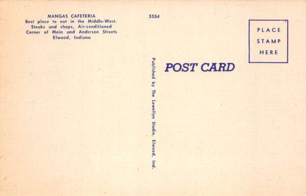 Elwood Indiana Mangas Cafeteria Dining Room Vintage Postcard AA65214 - Image 2