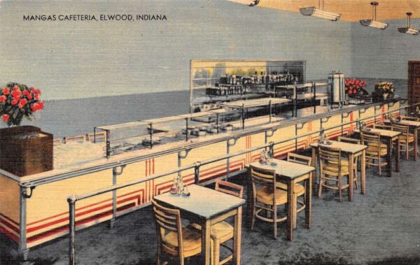 Elwood Indiana Mangas Cafeteria Kitchen Counter Vintage Postcard AA65215