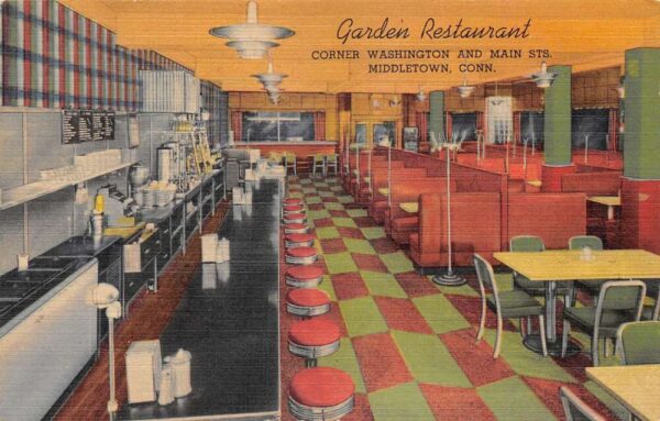 Middletown Connecticut Garden Restaurant Dining Room Vintage Postcard AA65216