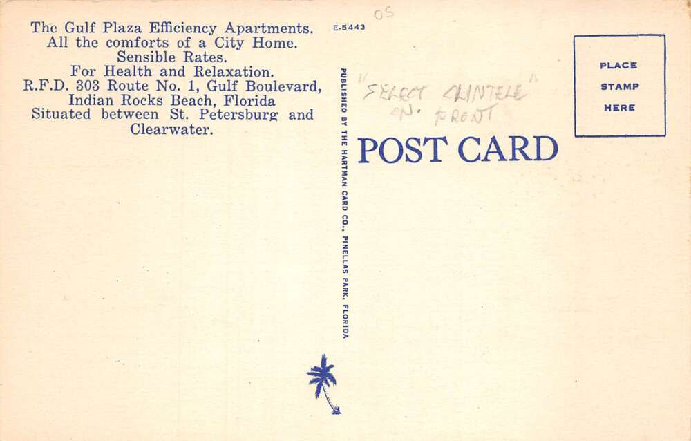 Indian Rocks Beach Florida Gulf Plaza Apartments Vintage Postcard AA65228 - Image 2
