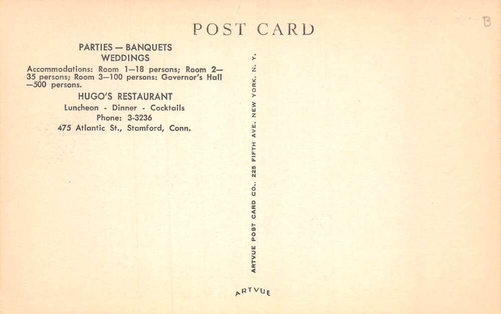 Stamford Connecticut Hugo's Restaurant Interior Vintage Postcard AA65244 - Image 2