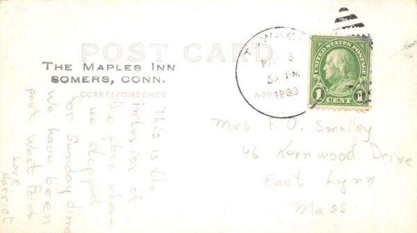 Somers Connecticut The Maples Inn Interior Real Photo Postcard AA65246 - Image 2