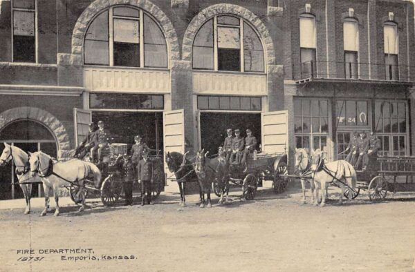 Emporia Kansas Fire Department Horse Drawn Engines Vintage Postcard U2968