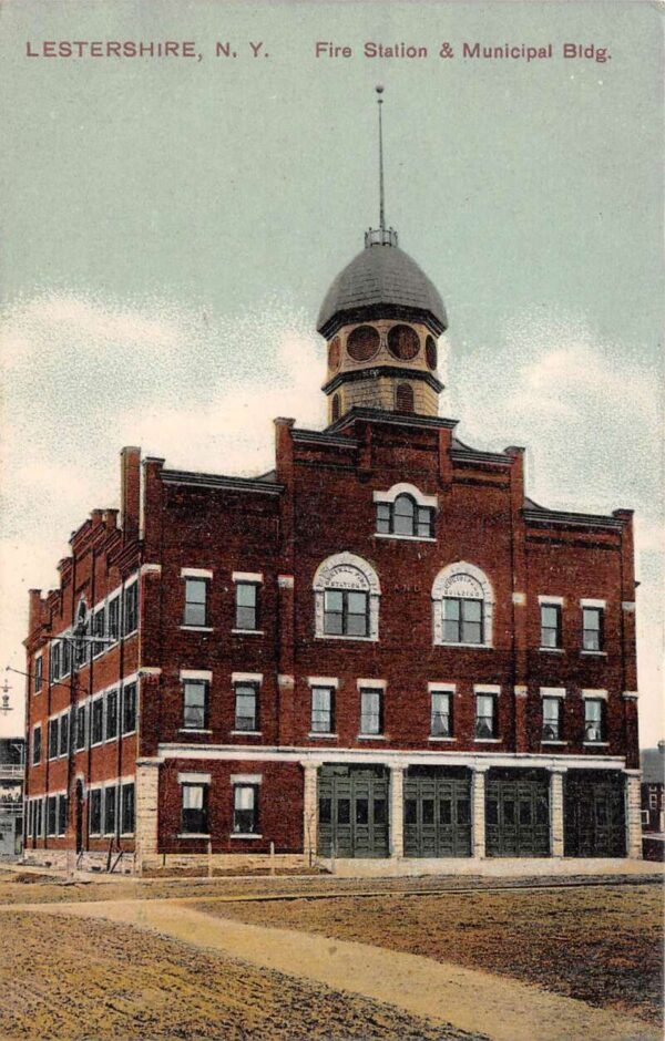 Lestershire New York Fire Station & Municipal Building Color Litho. PC U2986