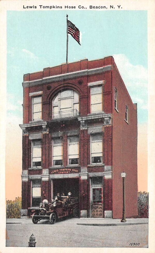 Beacon New York Lewis Tompkins Hose Company Sky Tinted Vintage Postcard U2987