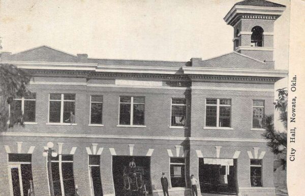 Nowata Oklahoma City Hall B/W Lithograph Vintage Postcard U2990