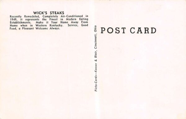 Fulton Kentucky Wick's Steaks Restaurant B/W Photo Vintage Postcard U2991 - Image 2