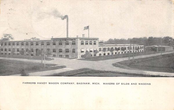 Saginaw Michigan Farmers Handy Wagon Company B/W Lithograph Vintage PC U2993