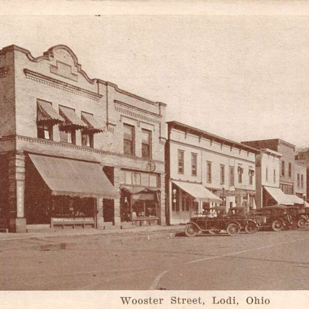 antique postcard of town street in Ohio