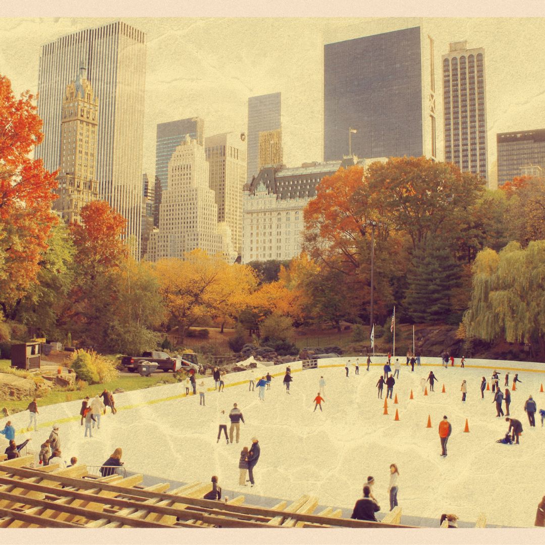 antique postcard of NY ice skating rink