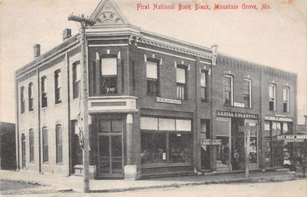 Mountain Grove Missouri First National Bank Block Drug Store Vintage PC U3000