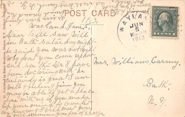 Wayland New York First National Bank Barber Shop Vintage PC U3001 - Image 2