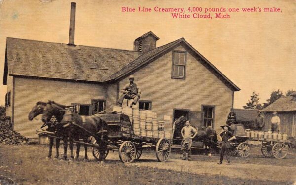 White Cloud Michigan Blue Line Creamery W/ One Week's Make, Stains On Back PC U3016