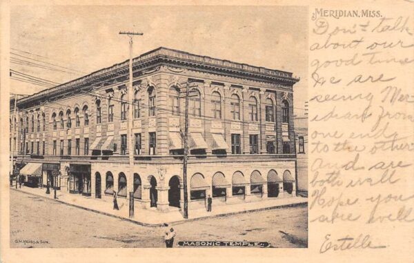 Meridian Mississippi Masonic Temple Sepia Tone Lithograph Vintage Postcard U3018
