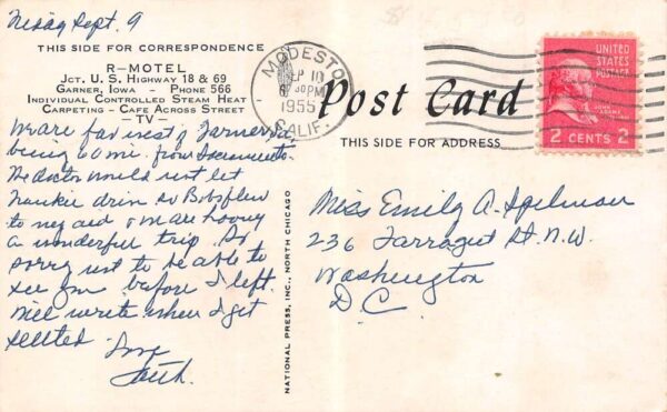 Garner Iowa R Motel, Exterior Shown B/W Photo Vintage Postcard U3043 - Image 2