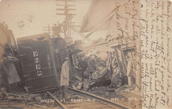 Rome New York Train Wreck Disaster Real Photo Postcard AA65269