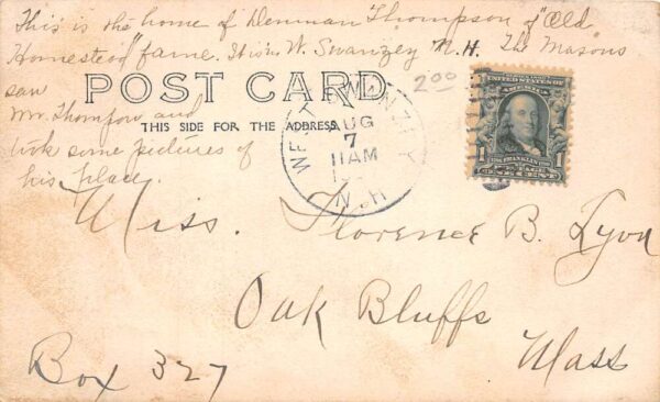 West Swanzey New Hampshire Denman Thompson Home Real Photo Postcard AA65276 - Image 2