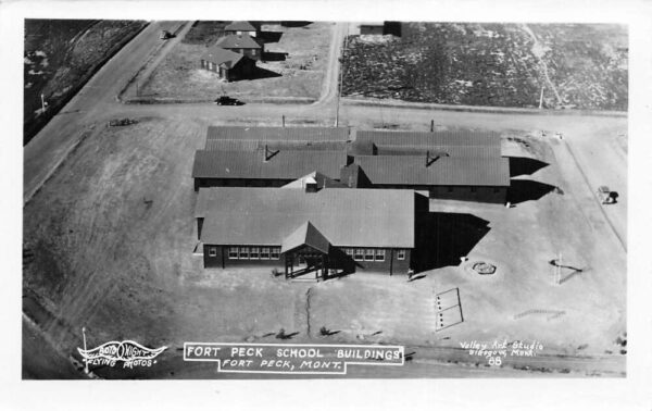Fort Peck Montana Fort Peck School Real Photo Vintage Postcard AA65299