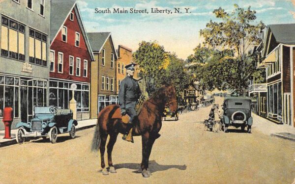 Liberty New York South Main Street Police Officer on Horse Postcard AA65300