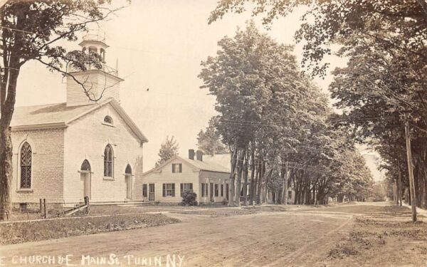 Turin New York Church on East Main Street Real Photo Postcard AA65323