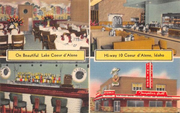 Coeur d'Alene Idaho Templin's Grill Vintage Postcard AA65341