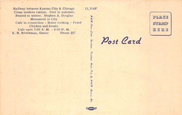 Winchester Illinois Brock's Motel and Cafe Vintage Postcard AA65350 - Image 2