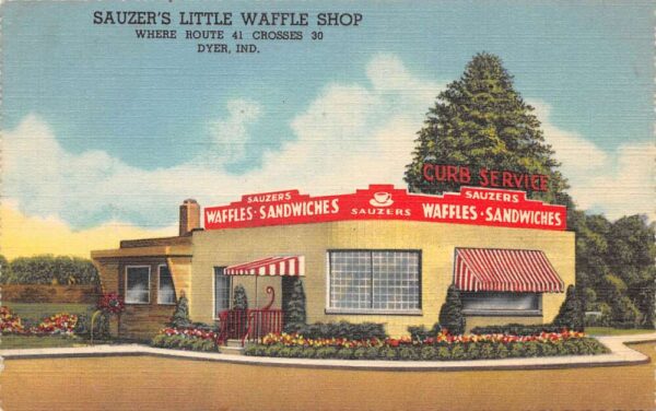 Dyer Indiana Sauzer's Little Waffle Shop Linen Vintage Postcard AA65353