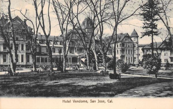 San Jose California Hotel Vendome Exterior, B/W Lithograph Vintage PC U3055