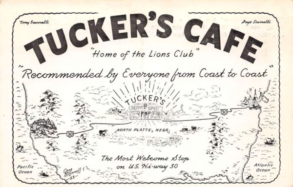North Platte Nebraska Tucker's Cafe Drawing And Map Vintage Postcard U3082