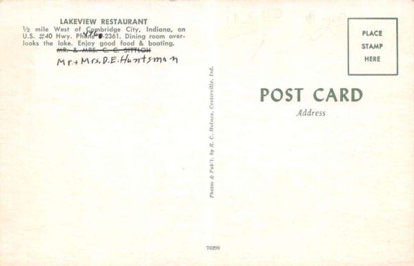 Cambridge City Indiana Lakeview Restaurant Exterior & Lake Scene PC U3104 - Image 2