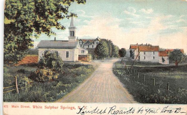 White Sulphur Springs New York Main St., Pastoral Area Color Lithograph PC U3242