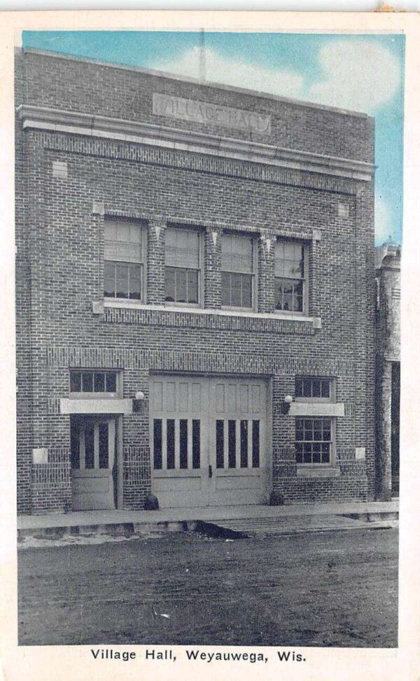 Weyauwega Wisconsin Village Hall Building Sky Tinted Vintage Postcard U3245
