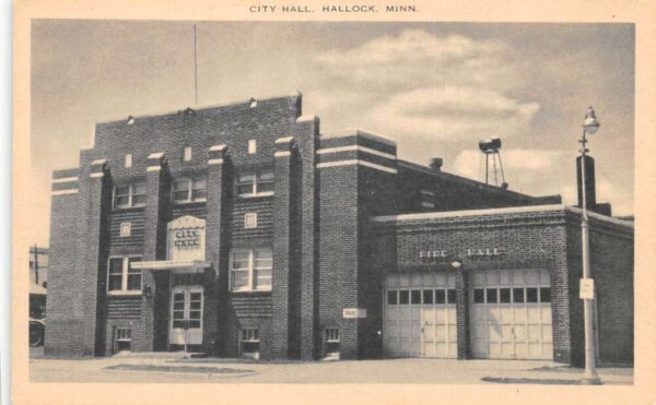 Hallock Minnesota City Hall & Fire Hall Sepia Tone Lithograph PC U3249