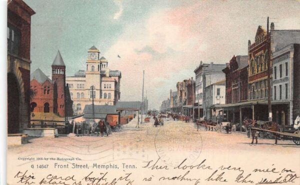 Memphis Tennessee Front Street Businesses & Wagons Vintage Postcard U3251