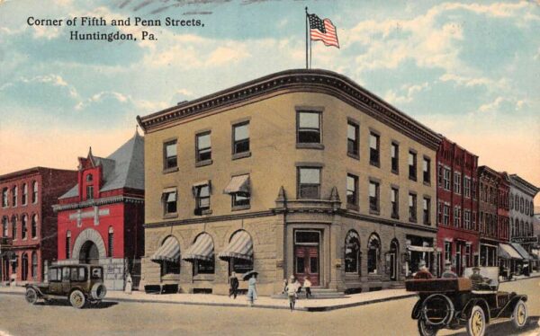 Huntingdon Pennsylvania Corner Of 5th & Penn Sts. Color Lithograph PC U3258