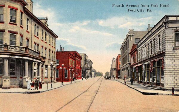 Ford City Pennsylvania 4th Avenue From Park Hotel Barber Shop Pole PC U3264