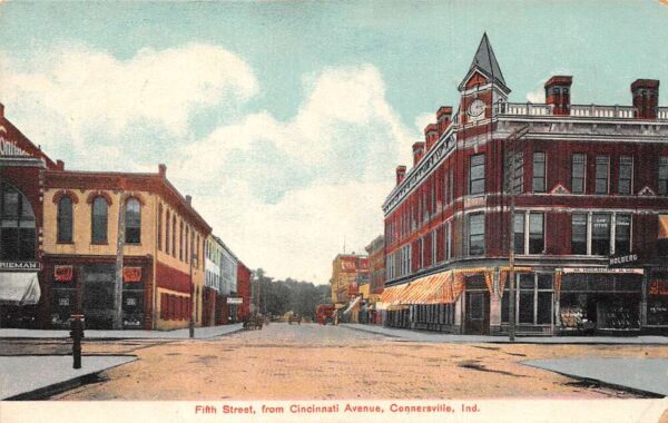 Connersville Indiana 5th Street, From Cincinnati Ave. Color Lithograph PC U3269