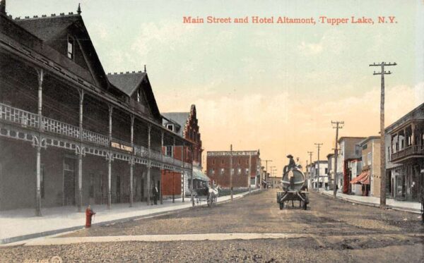 Tupper Lake New York Main Street & Hotel Altamont Color Lithograph PC U3290