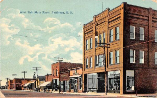 Bottineau North Dakota West Side Main Street Masonic Building Vintage PC U3291