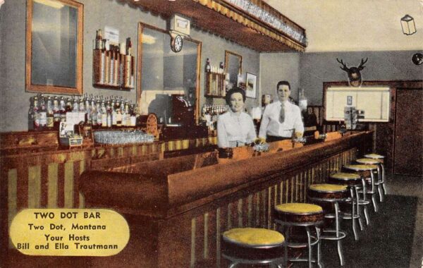 Two Dot Montana Two Dot Bar Interior View W/ Hosts Vintage Postcard U3297