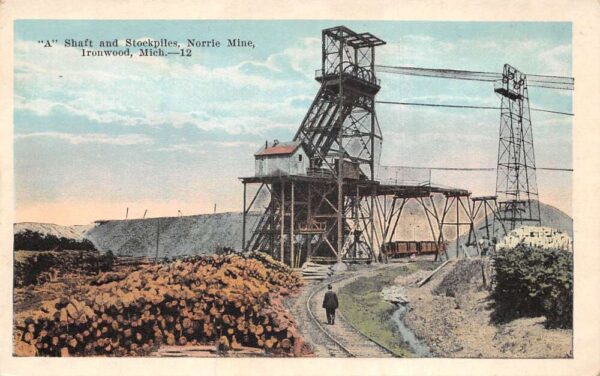 Ironwood Michigan "A" Shaft & Stockpiles At Norris Mine Vintage PC U3318