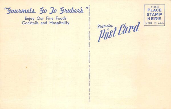 Louisville Kentucky Gruber's Restaurant & Cocktail Lounge Linen PC U3321 - Image 2